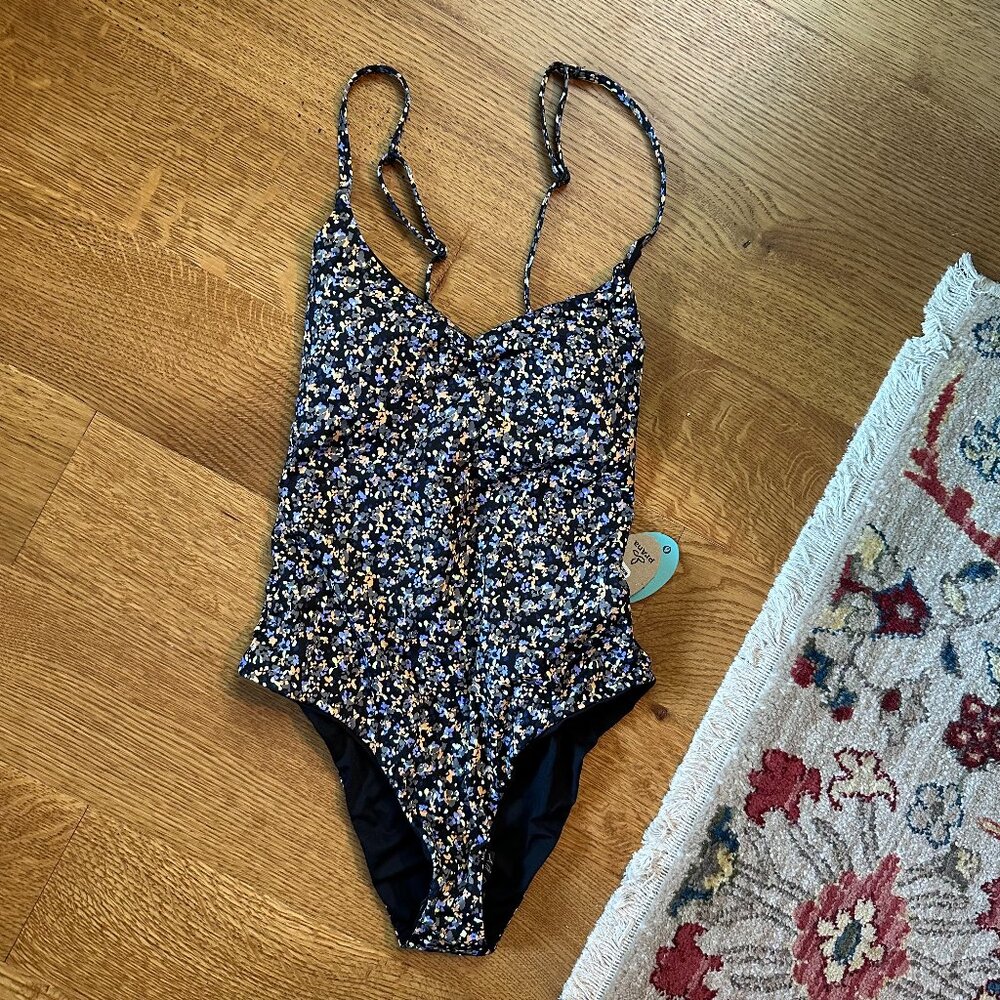 PRANA {NWT} Women's Reversible One-Piece Swimsuit XS | floral / black